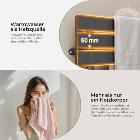 S'AFIELINA Badheizkörper Handtuchheizkörper Anthrazit Flach Paneel Seitenanschlusss Heizkörper für Bad 1320x400mm 570 Watt