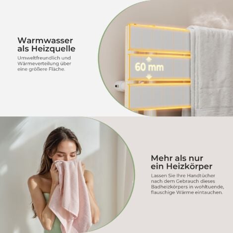 S'AFIELINA Badheizkörper Handtuchheizkörper Weiß Flach Paneel Seitenanschlusss Heizkörper für Bad 1320x400mm 570 Watt