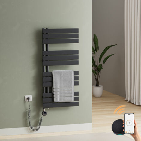 S'AFIELINA Elektrischer Badheizkörper Flach Paneelheizkörper Handtuchwärmer Heizkörper inkl. Heizstab mit Thermostat,Elektrisch betrieben,Anthrazit,104.1x50 cm 600Watts