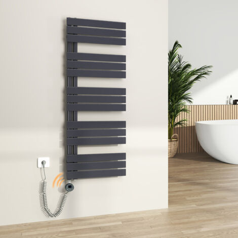 S'AFIELINA Elektrischer Badheizkörper Flach Paneelheizkörper Handtuchwärmer Heizkörper inkl. Heizstab mit Thermostat,Elektrisch betrieben,Anthrazit,132x50 cm 800Watts