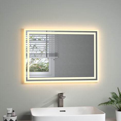 S'AFIELINA LED Badspiegel Badezimmer Wandschalter spiegel mit Warmweiß  3000K IP44 Energiesparend, Wandmontage, 50x70 cm