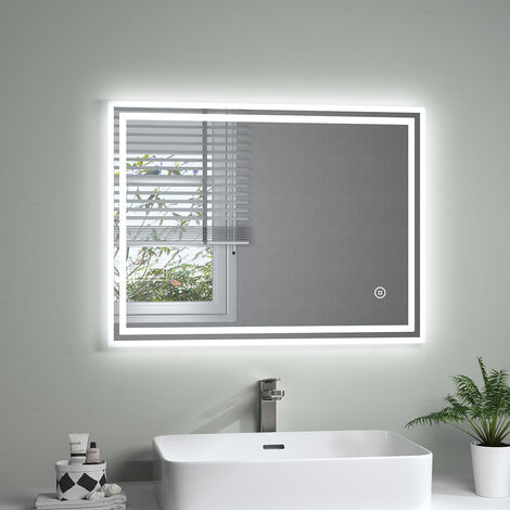 LED Badspiegel Mit Beleuchtung, 40x60 Cm, 3 Lichtfarben, Antibeschlag & Digitaluhr