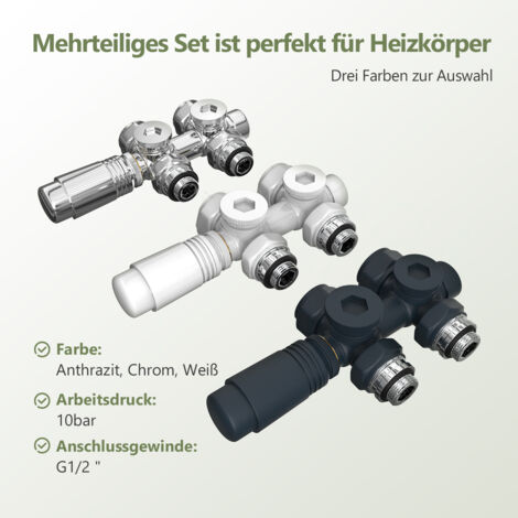 S'AFIELINA Multiblock Set für Heizkörper Anschlussarmatur für Badheizkörper, Anthrazit (1 St) Thermotstat Hahnblock Ventil Heizungszubehör Eck- und Durchgangsform