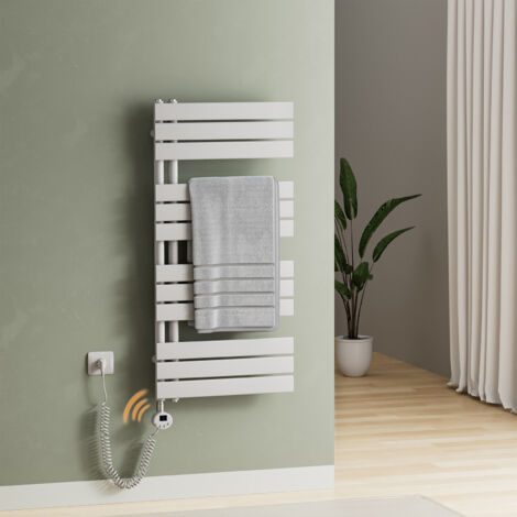 S'AFIELINA Elektrischer Badheizkörper Handtuchtrockner mit Timing Elektrisch Thermostat, Handtuchwärmer mit Heizstab, Weiß 104.1x50 cm 600Watts