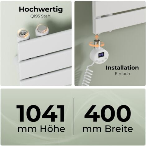 S'AFIELINA Elektrischer Badheizkörper Handtuchtrockner mit Timing Elektrisch Thermostat, Handtuchwärmer mit Heizstab, Weiß 104.1x40 cm 400Watts