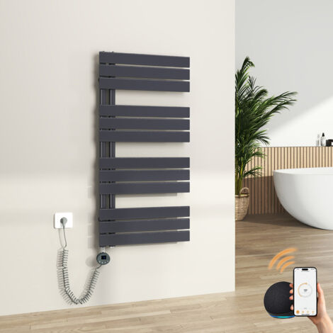 S'AFIELINA Elektrischer Badheizkörper Handtuchtrockner mit Timing Elektrisch Thermostat, Handtuchwärmer mit Heizstab, Anthrazit 104.1x50 cm 600Watts