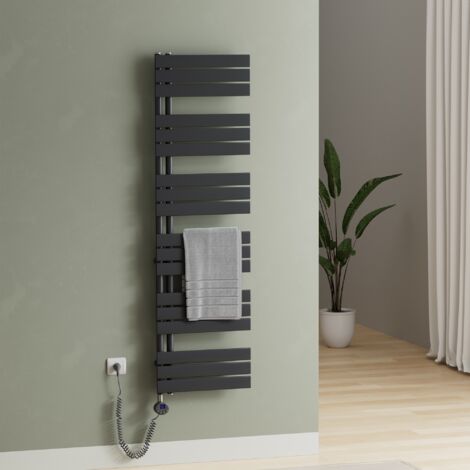 S'AFIELINA Elektrischer Badheizkörper Handtuchtrockner mit Timing Elektrisch Thermostat, Handtuchwärmer mit Heizstab, Anthrazit 159.9x50 cm 1000Watts