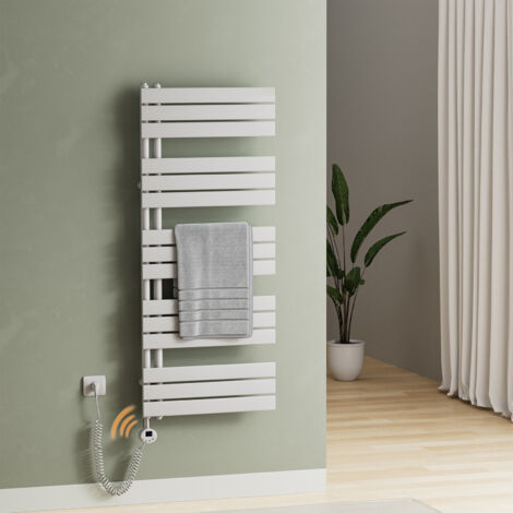 S'AFIELINA Elektrischer Badheizkörper Handtuchtrockner mit Timing Elektrisch Thermostat, Handtuchwärmer mit Heizstab, Weiß 132x60 cm 800Watts