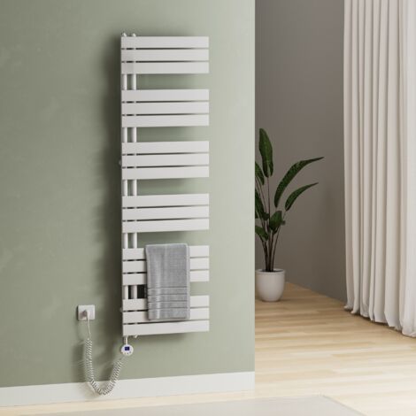 S'AFIELINA Elektrischer Badheizkörper Handtuchtrockner mit Timing Elektrisch Thermostat, Handtuchwärmer mit Heizstab, Weiß 159.9x50 cm 1000Watts
