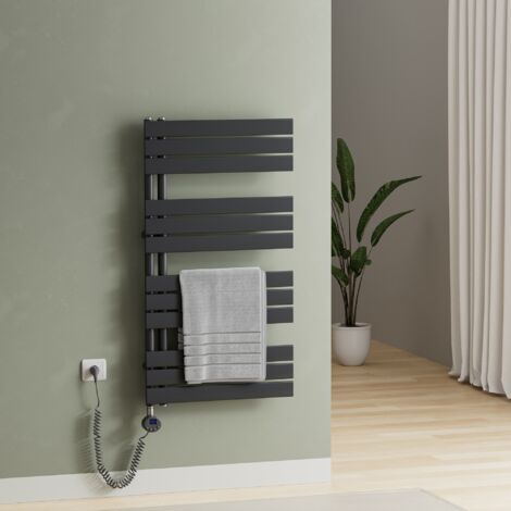 S'AFIELINA Elektrischer Badheizkörper Handtuchtrockner mit Timing Elektrisch Thermostat, Handtuchwärmer mit Heizstab, Anthrazit 104.1x60 cm 600Watts