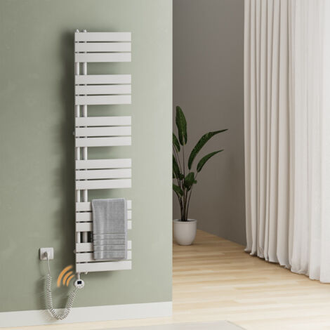 S'AFIELINA Elektrischer Badheizkörper Handtuchtrockner mit Timing Elektrisch Thermostat, Handtuchwärmer mit Heizstab, Weiß 159.9x40 cm 800Watts