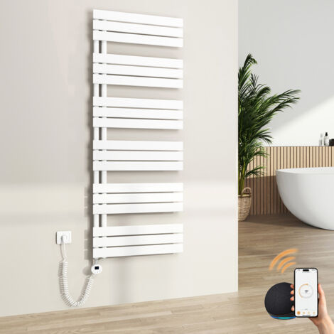 S'AFIELINA Elektrischer Badheizkörper Handtuchtrockner mit Timing Elektrisch Thermostat, Handtuchwärmer mit Heizstab, Weiß 159.9x60 cm 1000Watts