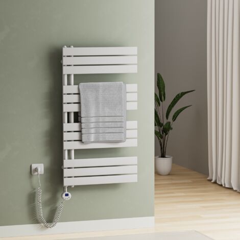 S'AFIELINA Elektrischer Badheizkörper Handtuchtrockner mit Timing Elektrisch Thermostat, Handtuchwärmer mit Heizstab, Weiß 104.1x60 cm 600Watts