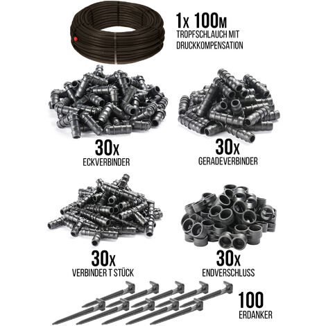 HaGa® Bewässerungsset 100m Tropfschlauch mit Druckkompensierung inkl. Zubehör