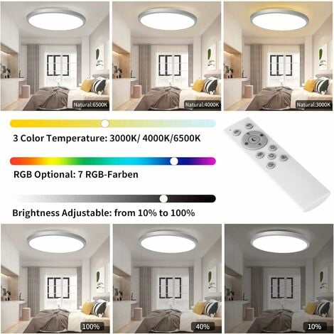 COMELY LED ceiling light 24W Dimmable, RGB Waterproof 2700LM, remote ...