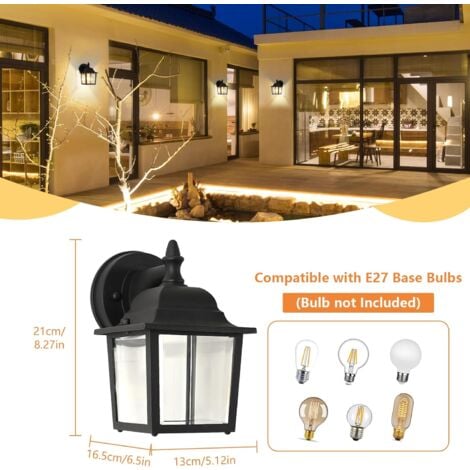 Comely Outdoor Wall Lantern, Waterproof Exterior Wall Light, Front Door Wall Lamp, E27 Socket Porch Light for Entryway, Black, Length 21cm (Without Bulb)