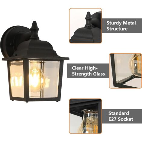 Comely Outdoor Wall Lantern, Waterproof Exterior Wall Light, Front Door Wall Lamp, E27 Socket Porch Light for Entryway, Black, Length 21cm (Without Bulb)