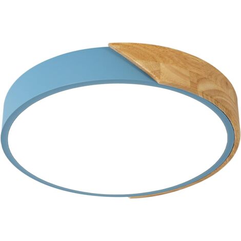 COMELY Modern LED Ceiling Light Round Wood 24W 2400LM, Cool White 6500K, Macaron Design, Lighting for Bedroom Kitchen Living Room Balcony Corridor, 30x5x30cm (Blue)