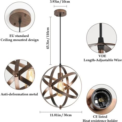 COMELY Vintage Pendant Lamp, Retro Ceiling Chandelier, E27 Industrial Ceiling Lighting for Restaurant Bar Dining Room Light Fixture 30cm - 2 PCS - Rusty Brown - Bulb not included