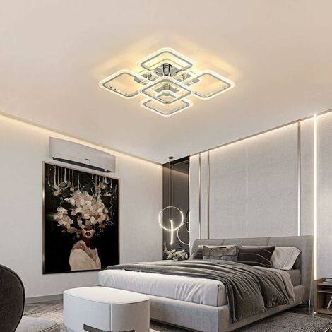 COMELY Modern LED Ceiling Light, Dimmable 2700K-6500K Ceiling Lighting with Remote Control, 60CM Acrylic Square Chandelier for Bedroom, Living Room (80W, 5 Lights, Chrome)