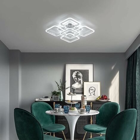 COMELY Modern LED Ceiling Light, Dimmable 2700K-6500K Ceiling Lighting with Remote Control, 60CM Acrylic Square Chandelier for Bedroom, Living Room (80W, 5 Lights, Chrome)