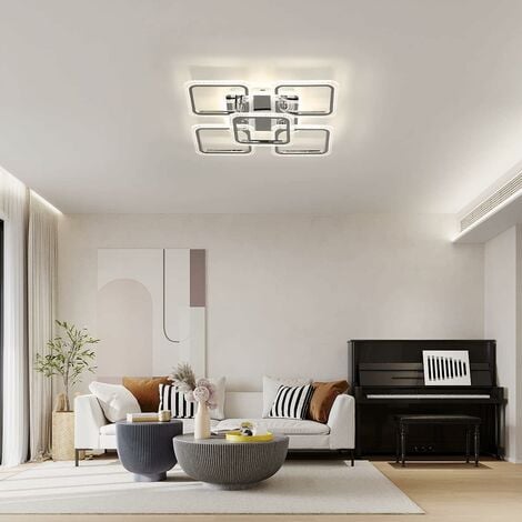 COMELY Modern LED Ceiling Light, Dimmable 2700K-6500K Ceiling Lighting with Remote Control, 60CM Acrylic Square Chandelier for Bedroom, Living Room (80W, 5 Lights, Chrome)
