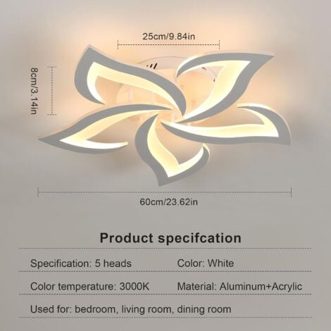 COMELY Modern LED Ceiling Light, 48W 6500LM Acrylic Creative Flower Shape 5 Heads Warm White 3000K for Living Room Bedroom Dining Room Kitchen