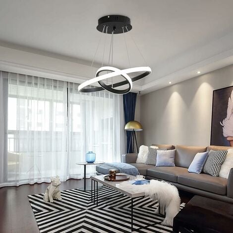 COMELY LED Modern Circular Chandelier, Adjustable Pendant Lamp 28W 6500K, Contemporary Ceiling Light Two Circles Diameter 40cm (Cool White Light)
