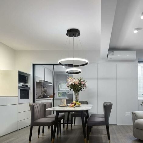 COMELY LED Modern Circular Chandelier, Adjustable Pendant Lamp 28W 6500K, Contemporary Ceiling Light Two Circles Diameter 40cm (Cool White Light)