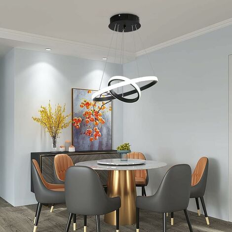 COMELY LED Modern Circular Chandelier, Adjustable Pendant Lamp 28W 6500K, Contemporary Ceiling Light Two Circles Diameter 40cm (Cool White Light)