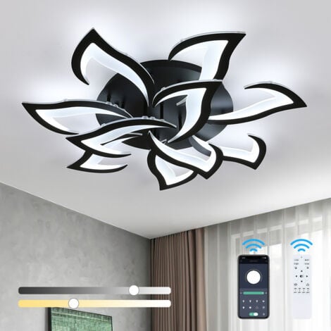 COMELY Dimmable LED Ceiling Light, 10 Petals Modern Indoor Flush Mount Ceiling Lamp, Modern Acrylic Flower Shape Chandelier Lighting for Bedroom Living Room Dining Room (70W, Black Edge)