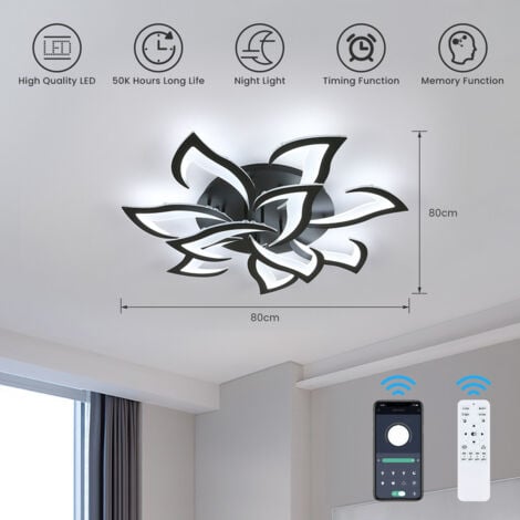 COMELY Dimmable LED Ceiling Light, 10 Petals Modern Indoor Flush Mount Ceiling Lamp, Modern Acrylic Flower Shape Chandelier Lighting for Bedroom Living Room Dining Room (70W, Black Edge)