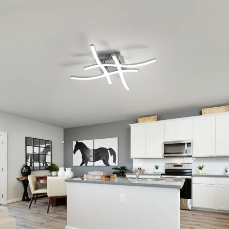 COMELY LED Ceiling Light with Creative Design, 4 Lamps, Crossed Wave Shape, IP20, Diameter 36CM, for Living Room, Bedroom, Kitchen - Silver - 24W - Cool White Light 6500K