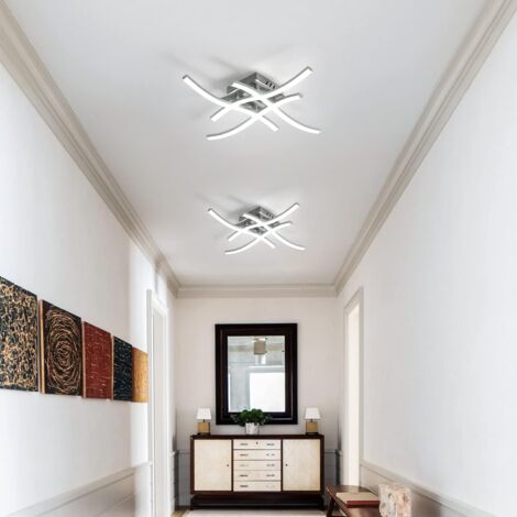 COMELY LED Ceiling Light with Creative Design, 4 Lamps, Crossed Wave Shape, IP20, Diameter 36CM, for Living Room, Bedroom, Kitchen - Silver - 24W - Cool White Light 6500K