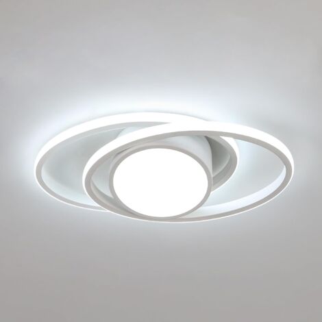 COMELY Modern LED Ceiling Light 39W, Creative Double Ellipse, Diameter 39cm, for Bedroom, Living Room, Kitchen, Hallway, Entryway - White - White Light 6500K