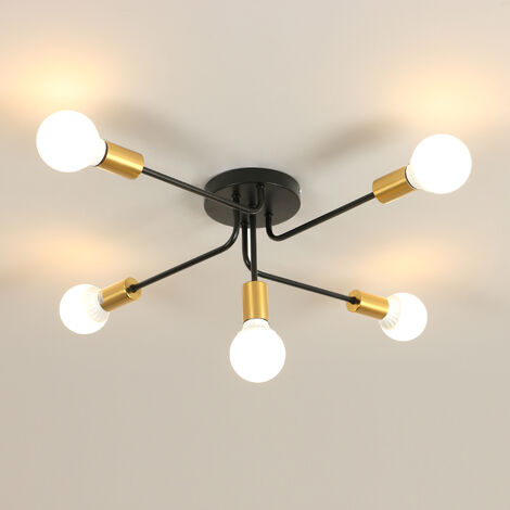 COMELY Industrial Ceiling Light Chandelier, 5 Lights Sputnik E27 Black, Vintage Metal Ceiling Lamp for Bedroom, Living Room, Kitchen, Cafe (Bulb Not Included)