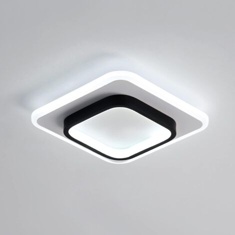 COMELY Modern Square Acrylic LED Ceiling Light, Black and White, Suitable for Bathroom, Living Room, Bedroom, Kitchen, and Hallway - 20W - White Light 6500K