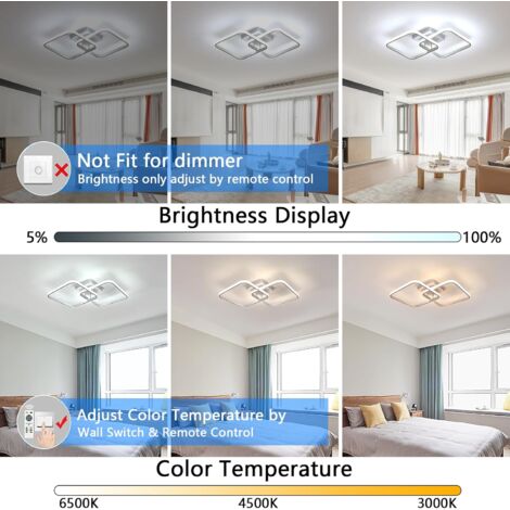 COMELY LED Ceiling Light, 42W 4700LM, Square Acrylic Ceiling Lamp, Modern Aluminum Luminaire 59CM for Kitchen, Dining Room, Bedroom - White - Dimmable with Remote Control