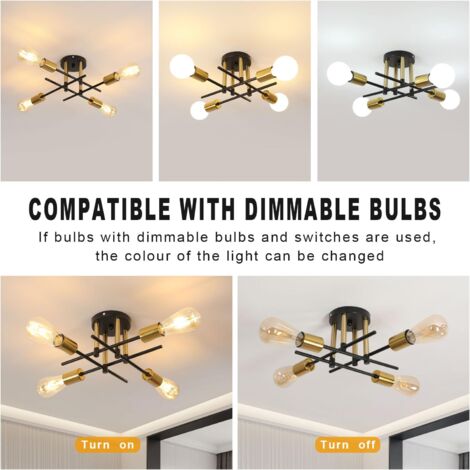 COMELY Industrial Ceiling Light with 4 Metal Lights, E27 Sockets, Vintage Style, Retro Ceiling Lamp for Living Room, Kitchen, Dining Room, Bedroom - Black and Gold (Bulbs not Included)