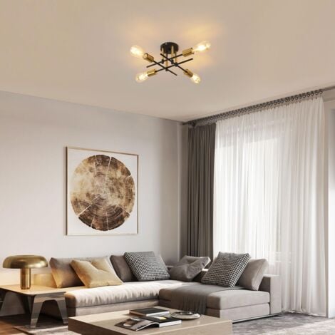 COMELY Industrial Ceiling Light with 4 Metal Lights, E27 Sockets, Vintage Style, Retro Ceiling Lamp for Living Room, Kitchen, Dining Room, Bedroom - Black and Gold (Bulbs not Included)