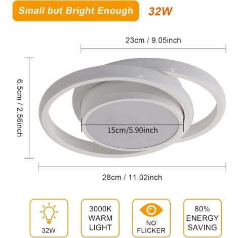 COMELY Round LED Ceiling Light 32W 2350LM, Modern Ceiling Lamp for Hallway, Bedroom, Bathroom, Kitchen, Living Room, Diameter 27cm - White - Warm Light 3000K