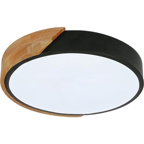 COMELY Modern LED Ceiling Light Round Wood 24W 2400LM, Cool White 6500K, Macaron Design, Lighting for Bedroom Kitchen Living Room Balcony Hallway, 30x5x30cm (Black)