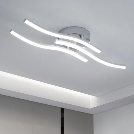 COMELY Silver LED Ceiling Light, Integrated Wave Shape Light, LED 18W 220V IP20, Modern Chandelier for Living Room or Kitchen (White Light 6500K)