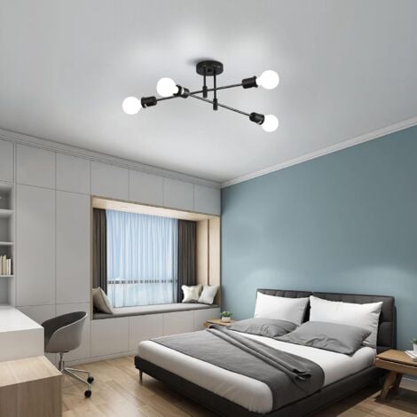 COMELY Industrial Ceiling Light, 4-Lights Retro Vintage Ceiling Lamp, Modern Chandeliers Ceiling Pendant Light E27 for Living Room Bedroom Kitchen Black