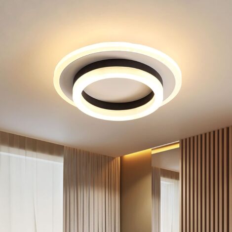 COMELY Round LED Ceiling Light, 20W Modern Design Chandelier, 3000K Acrylic Metal Ceiling Lamps Suitable for Bathroom, Bedroom, Kitchen, Living Room, Dining Room, Office (Black and White)