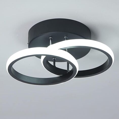COMELY 2 Rings LED Ceiling Light, Modern Style, Aisle Lighting for Entrance, Balcony, Hallway, Kitchen, Living Room, 22W - Black - 6500K White Light (1/5)