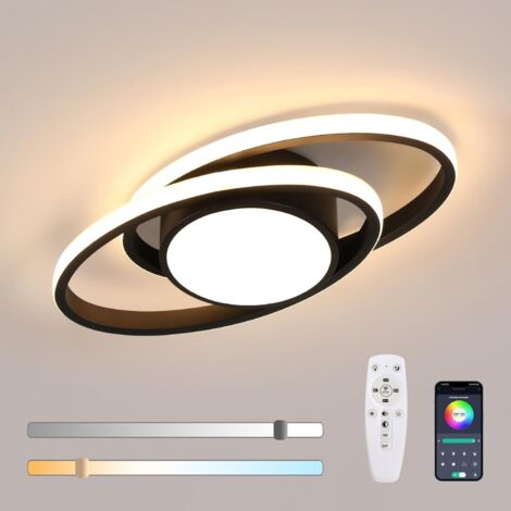 COMELY Dimmable LED Ceiling Light, 39W 4387LM Black LED Ceiling Light Fixture with Remote Control/APP, Round Modern Ceiling Living Room Lamp 3000K-6500K for Bedroom, Dining Room, Study, 38.5CM
