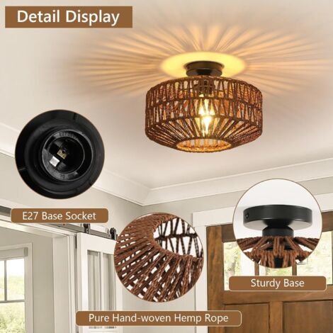 COMELY Dark Brown Woven Bamboo Ceiling Pendant Light with E27 Fitting ...