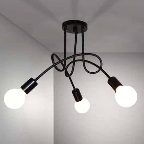 COMELY Retro Industrial Pendant Light, Modern Wrought Iron Ceiling Light, for Living Room, Bedroom, Kitchen, Balcony, E27 Socket, Max 60W, 3 Lamp Heads, Black (Bulbs Not Included)