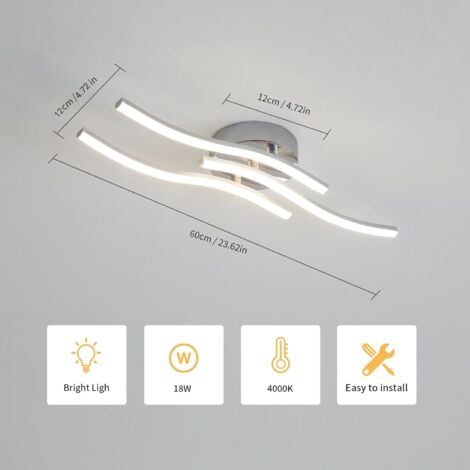 COMELY Silver LED Ceiling Light, Integrated Luminaire in Wave Shape, 18W LED 220V IP20, Modern Ceiling Light for Living Room or Kitchen (Neutral White 4000K)